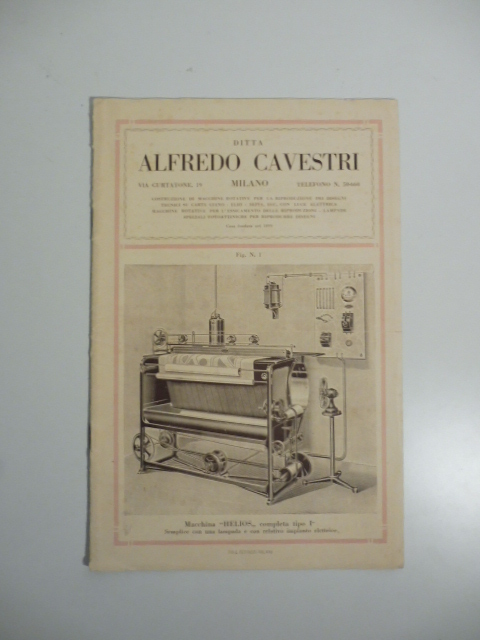 Ditta Alfredo Cavestri, Milano. Macchina rotativa Helios per la riproduzione dei disegni tecnici